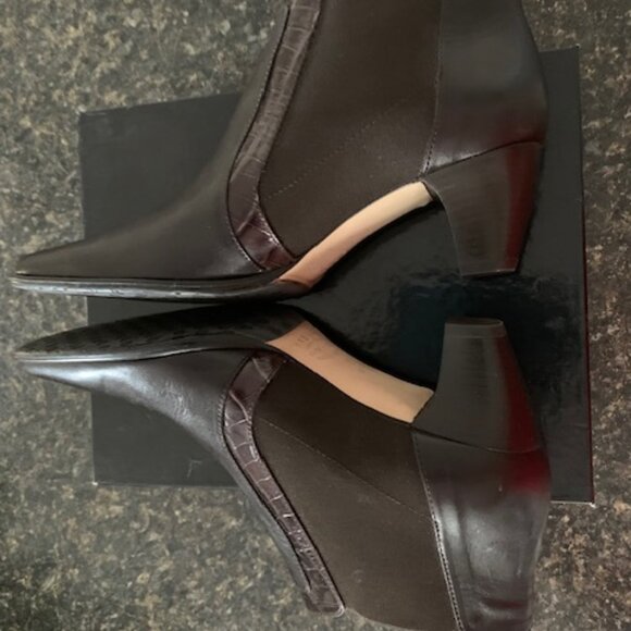 DESIGNER Prevata brown NAPA leather booties, CROC trim,10.5AA - Picture 2 of 7